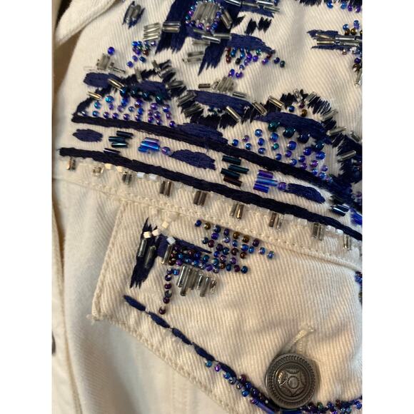 CAROL LITTLE SPORT Denim Jacket Embroidered Beaded Retro women 8 Oversized - Picture 4 of 9